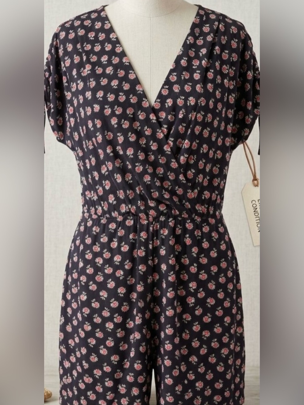 Lane Bryant Navy Romper with Pink/Orange Floral Print Size-14-16